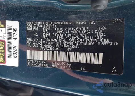 2011 Toyota Sienna Xle V6 z USA, uszkodzony, nr VIN 5TDYK3DCXBS013440